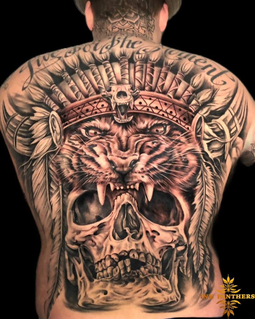 Ink Panthers Tiger Skull Headdress Backpiece Tattoo